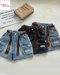 Quần short jean xanh đậm túi hộp chữ QUESNW
