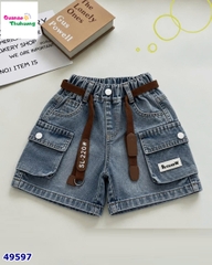 Quần short jean xanh đậm túi hộp chữ QUESNW