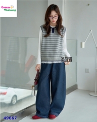Set Syci gile sọc xám, quần jean xanh
