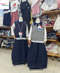 Set Syci gile sọc xám, quần jean xanh