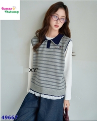 Set Syci gile sọc xám, quần jean xanh