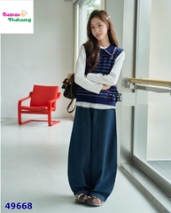 Set Syci gile sọc xanh, quần jean xanh
