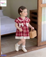 Đầm caro đỏ nơ trắng