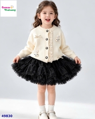 Set váy tutu đen, Cadigan kem thỏ