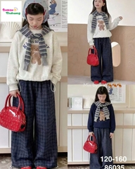 Set áo xám Gấu, quần caro