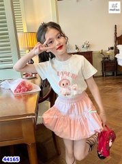Set váy Melisa trắng Labubu, váy bí hồng - size 3-4y