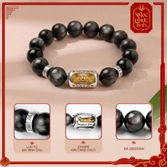Vòng Tay Đá Obsidian Kim Cang Chùy Ánh Bạc 12mm