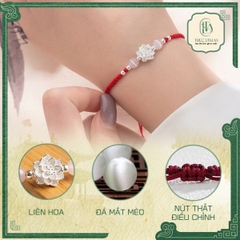 Chỉ Đỏ Dây Kết Hoa Sen Bạc Mix Đá Mắt Mèo