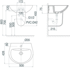 Chậu chân treo tường V36