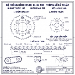 Bộ nhông xích C45 cho Honda Wave Alpha, Wave RS, Future FI, Future Neo – C45 Rs 36-14-108