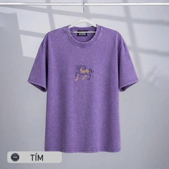 Áo phông Unisex Wash thêu ngựa Cotton Vintage - EX4