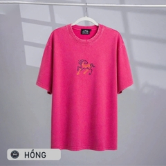 Áo phông Unisex Wash thêu ngựa Cotton Vintage - EX4