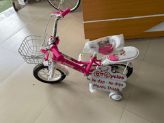 Xe đạp trẻ em nữ PTCYCLES171 12 màu Hồng đậm