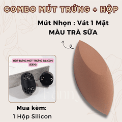 NUDE NHỌN (VÁT 1 MẶT) + SILICON ĐEN : Combo Mút Trứng + Hộp