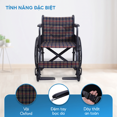 Xe lăn tiêu chuẩn Lucass X75 gấp gọn 28cm có phanh tay