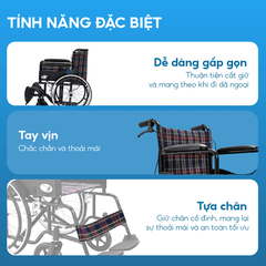 Xe lăn tiêu chuẩn Lucass X75 gấp gọn 28cm có phanh tay