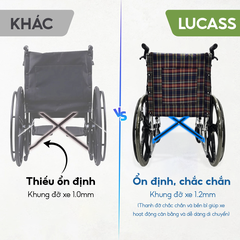 Xe lăn tiêu chuẩn Lucass X96B Gập gọn Chân Bánh Đúc có Phanh Tay