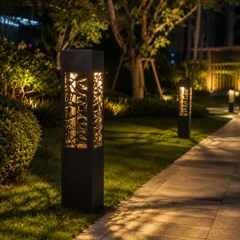 Đèn Bollard Vuông Cắt Laser Họa Tiết  LL11