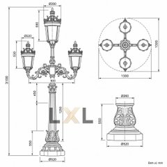 Cột Đèn Cảnh Quan Gothic Crown 3 Đầu LXL Regent