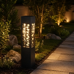 Đèn Bollard Vuông Cắt Laser Họa Tiết  LL11
