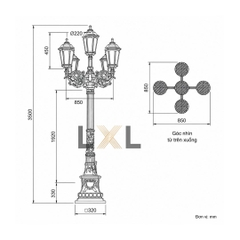 Cột Đèn Cảnh Quan 5 Đầu LXL Versailles