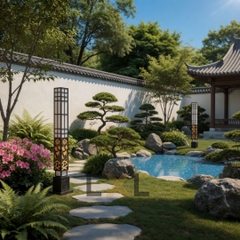 Đèn Cột Cảnh Quan LXL Lotus — CNC Hoa Sen Mạ Vàng  LXL18