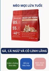 Thức ăn hoàn chỉnh hạt cho mèo mọi lứa tuổi Nuzi công thức thịt gà & cá ngừ & cỏ linh lăng 1 kg
