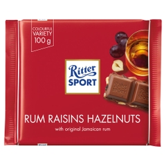 Socola nhân rượu rum, nho khô và hạt dẻ hiệu Ritter Sport Đức 100g