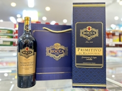 Rượu vang đỏ chát Rocca Primitivo DI Manduria Ý 14,5%vol 750ml  (kèm hộp+túi )