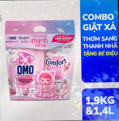 Combo giặt xả OMO + Comfor thơm sang thanh nhã tặng bé điệu 1.9kg & 1.4L