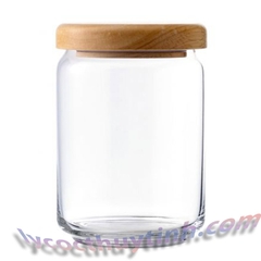 Lọ thuỷ tinh trơn Ocean nắp gỗ 2523 650ml Thái Lan