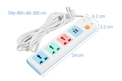 Ổ cắm nối dài an toàn có cổng sạc USB dây 3m 3 ổ cắm Comet Max 250V-2500W CES5303