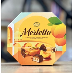Kẹo Merletto phủ socola nhân caramel với đào Nga 150g