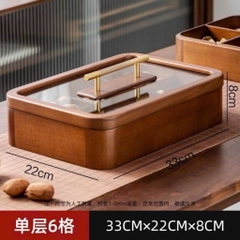 Khay gỗ mứt Tết chữ nhật nắp thuỷ tinh