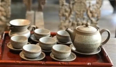 Bộ ấm chén Bát Tràng hồng sa quét chén nhỡ