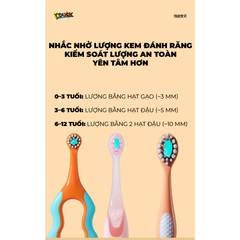 Bàn chải đánh răng cán lượn sóng cho trẻ em, màu hồng và cam.