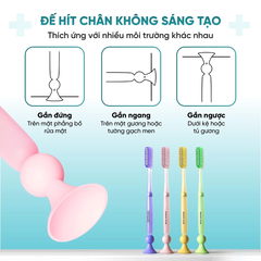 Bộ 2 bàn chải có giác hút màu vàng và tím