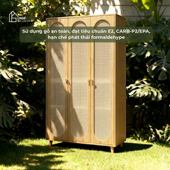 Tủ quần áo phối mây tre TARA HGF 3 cánh, gỗ MDF, 120x60x200cm, TQA012