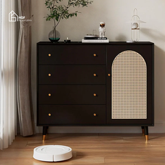 Tủ lưu trữ đa năng HEI HGF phối mây 4 hộc kéo, gỗ MDF,  120x40x100cm, TLT098