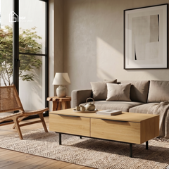 Bàn trà phòng khách RIA HGF 2 ngăn kéo, gỗ MDF, 100x50x45cm, BT014
