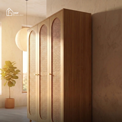 Tủ quần áo phối mây tre TARA HGF 3 cánh, gỗ MDF, 120x60x200cm, TQA012