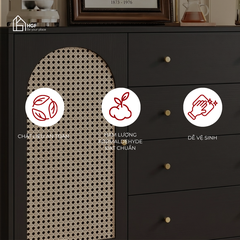 Tủ lưu trữ đa năng HEI HGF phối mây 4 hộc kéo, gỗ MDF,  120x40x100cm, TLT098