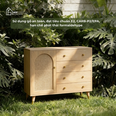 Tủ lưu trữ đa năng HEI HGF phối mây 4 hộc kéo, gỗ MDF,  120x40x100cm, TLT098
