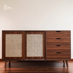 Tủ lưu trữ đa năng YINZA HGF 2 cánh trượt 3 hộc kéo, gỗ MDF, 140x40x90cm, TLT065
