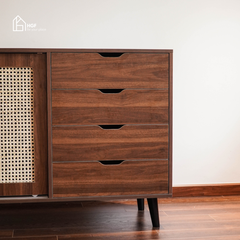 Tủ lưu trữ đa năng YINZA HGF 2 cánh trượt 3 hộc kéo, gỗ MDF, 140x40x90cm, TLT065