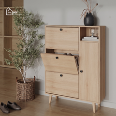 Tủ giày WEAN HGF 3 cánh lật, gỗ MDF, 90x30x120cm, TG008