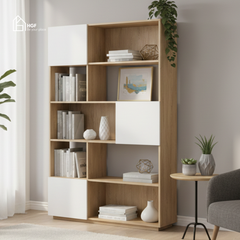 Kệ sách ZANE HGF 3 cánh mở, gỗ MDF, 110x32x173cm, KS008