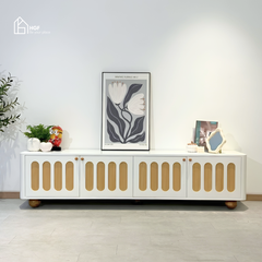 Tủ tivi BRUNA HGF 4 cánh, gỗ MDF sơn 2K, 180x40x50cm, TTV037
