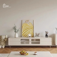 Tủ tivi CLAIR HGF 2 cánh kính 4 hộc kéo, gỗ MDF sơn 2K, 180/200x40x55cm,TTV042