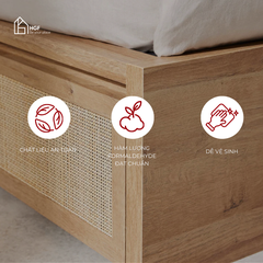 Giường ngủ phối mây MEY HGF 2 hộc kéo, gỗ MDF, 1m6/1m8, GN001